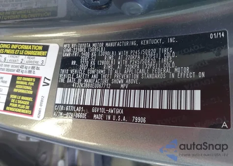 2014 Toyota Venza Limited V6 from USA, damaged, VIN 4T3ZK3BBXEU067712